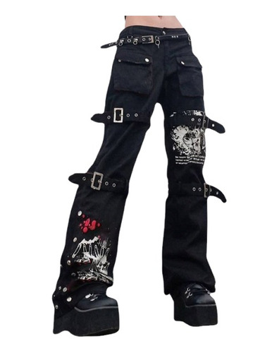 Pantalones De Chándal De Mezclilla Punk Gótico Femenino