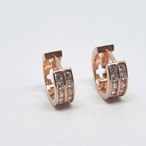 Imagen 3 de 7 de Aros Plata Rose Rodinada Argolla Micro Pave 15 Mm 3,6 Grs