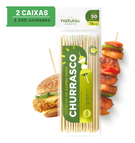 Palito Espetinho Bambu P/ Churrasco E Hamburguer 2500un 18cm