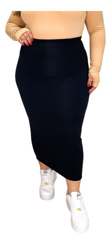 Saia Midi Plus Size Gg Malha Anarruga