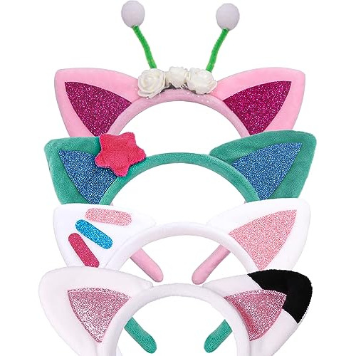 Diademas De Orejas De Gato, 4 Piezas Accesorios De Fies...