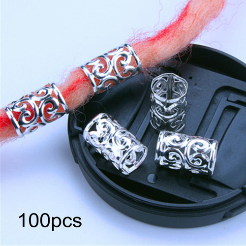 100 Anillos Para El Cabello Con Trenzas, Cuentas De De Plata