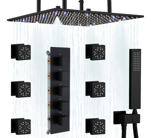 Hshower Sistema Chorro Ducha Color Negro Mate Termostatico