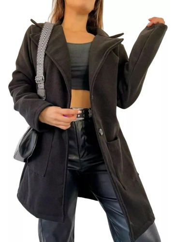 Blazer Saco Largo Mujer De Paño Boton Abrigo Tendencia