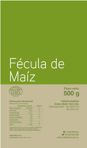 Fécula De Maíz Madre Tierra 500g