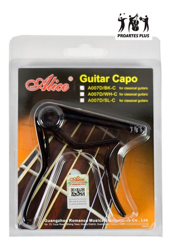 Capo Capotraste Cejilla Guitarra Alice A007d/bk-c Pinza 