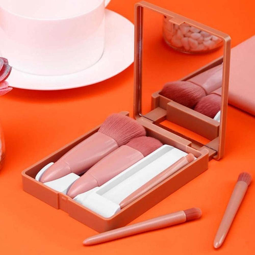 Set 5 Brochas De Maquillaje Profesionales Con Estuche Espejo