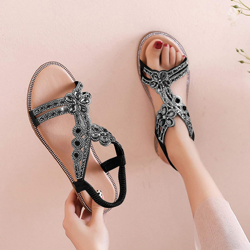 Sandalia F Para Mujer, Estilo Bohemio, Playa, Con Diamantes,