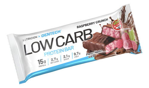 Low Carb Gentech Barra Proteica Sin Tacc Caja Raspberry Raspberry Crunch