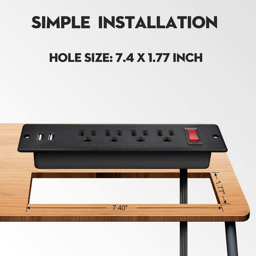 Imagen 4 de 5 de Grommet Toma Corriente Doble Escritorio 4 Tomas Con 2 Usb