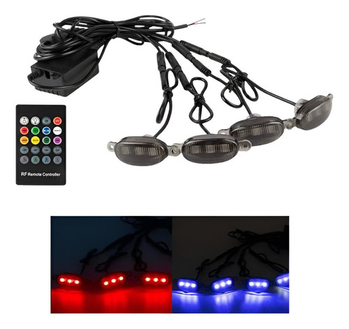 Kit Led De Parrilla Policial Azul Y Rojo Con Control 4pcs