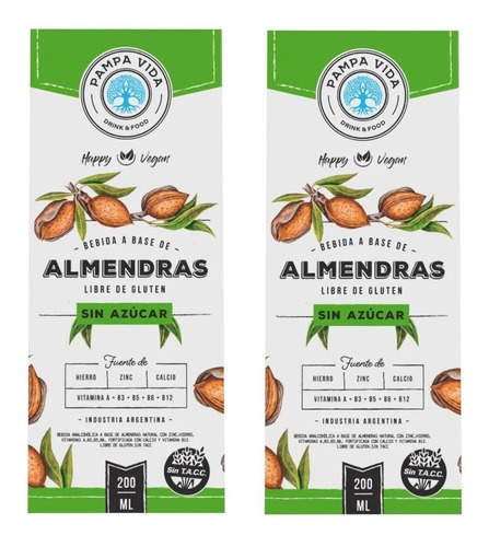 2 Litros Leche De Almendras Pampa Vida Sin Azucar S/ Tacc Dw