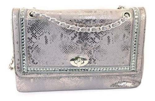 Cartera Tote Plata Reptil Con Strass Importadas Exclusivas