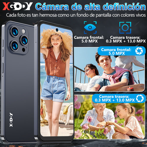 Teléfono Móvil Smartphone Xgody V80j 6+128gb Ram Dual Sim 6.528 Pulgada Hd Android 13 Cell Phone Con Reconocimiento Facial Y Desbloqueo 5000mah Gris