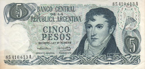 Bottero 2327 Billete De 5 Pesos Ley 18.188 Año 1974 - Vf