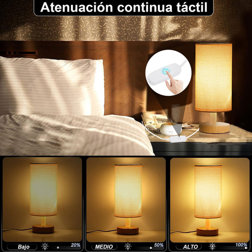 Lámpara De Buró/noche Lino Y Madera Estilo Minimalista