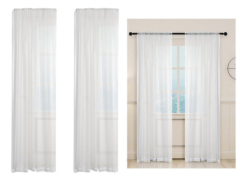 2 Piezas Blanca Sheers Rod Window Cortina Panel 39x79