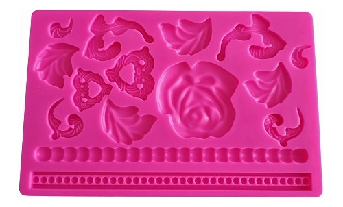 Molde Silicona Rosa Hojas Perlas Cadena Fondant Chocolate 