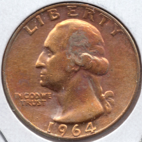 1964 D 1 Washington Quarter Plata Tono Dorado 25c Centavo Bu