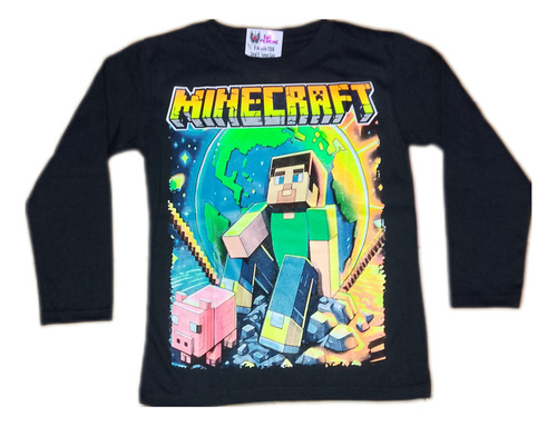 Remera Manga Larga Minecraft Juego Fluo Brilla En Oscuridad