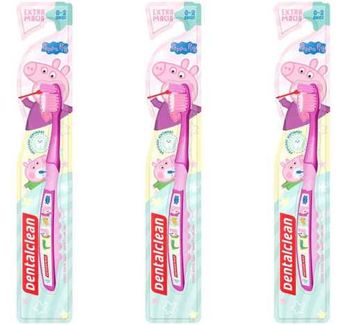 3x Escova De Dente Baby Peppa Pig 0-2 Anos Rosa Dentalclean