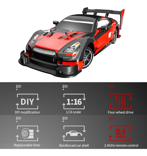 Profesional Coche Drift Rc 1/16 Luz Led Coche Control Remoto