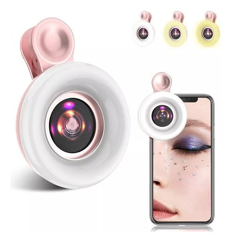 Lente Macro Hd Para Selfies Móviles Con Anillo De Luz Led