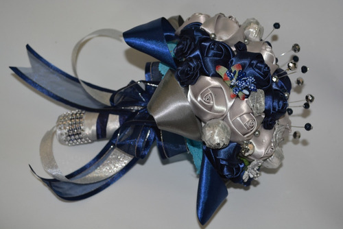Ramo Novia Xv Años Plata Azul Marino Combinado M