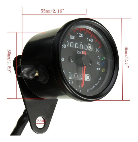 Imagen 5 de 6 de Velocimetro Universal Moto Custom Cafe Racer Negro Pem