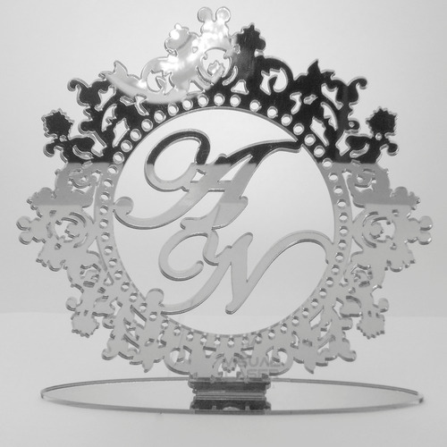 Imagem 1 de 1 de Topo De Bolo Casamento Noivado Iniciais Personaliza Prata