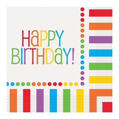 Servilletas Rainbow Happy Birthday Napkins, 16ct