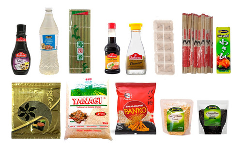 Kit Sushi 13 Itens Arroz Wasabi Panko Forma Hashi - T. Foods