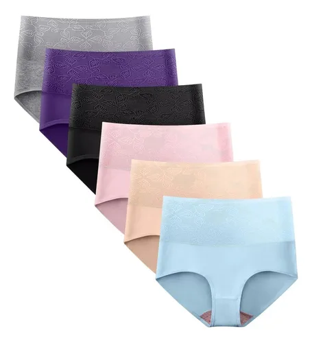 6 Pcs Bragas De Algodón De Cintura Alta Para Calzones Mujer