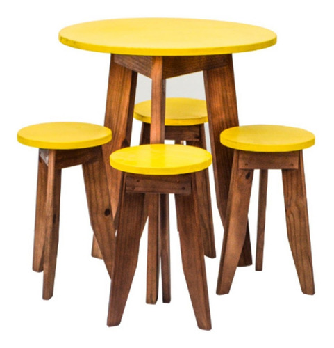 Conjunto Mesa E 4 Banquetas Colorido Suze Amarelo Ca