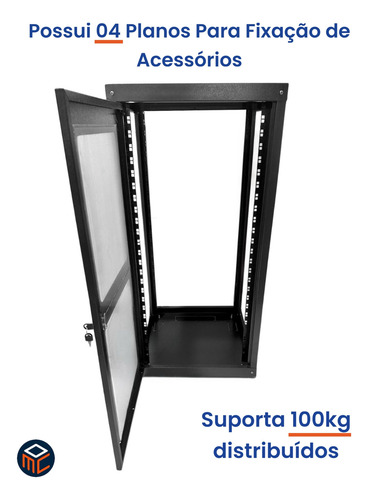 Rack Piso 24u X 570 + 04 Bandejas Fixas + 16 Kit Fixação