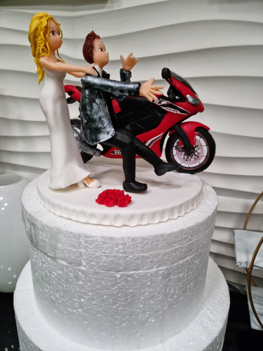 Adorno Para Torta Bodas Novios Casamiento Pareja En Moto