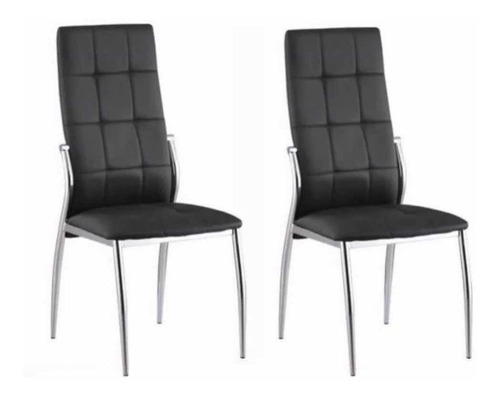 Silla Viena Capitone Pack 2 Cuero Sintetico Cromo Asiento Negro