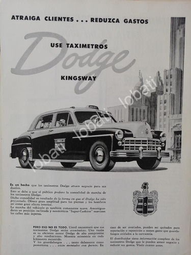Cartel Vintage Autos Dodge Kingsway Para Taxi 1949 Raro /n59