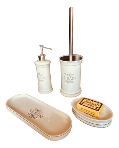 Set Baño Cerámica Le Bain Jabonera + Dispenser + Bandeja