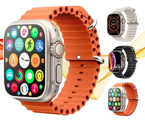 Relógio Smartwatch Gs Wear Gs9 Ultra 49mm Titânio & Silicone Cinza Milanese Laranja Cinza