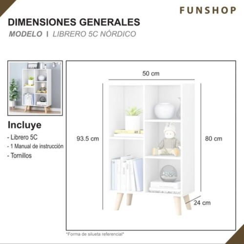 Imagen 7 de 9 de Librero 5 Divisiones - Nórdico - 50x93 Cm - Fn78