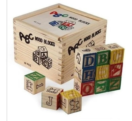 Bloques De Madera Abc Letras Frutas Animales 48 Piezas