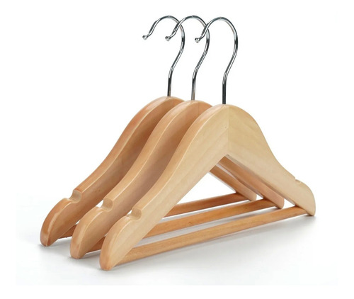 Imagen 4 de 10 de Pack 100 Perchas Niños Infantiles Barnizadas Madera Lustrada