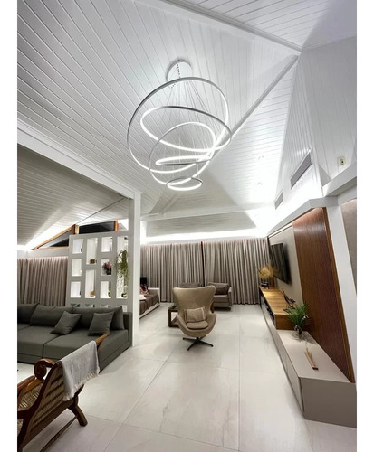 Lustre Pendente 5 Aneis Arcos Moderno Branco Pe Direito Duplo Top 127/220V Equipe Led