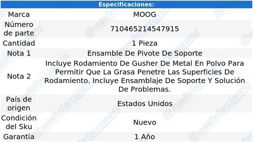Soporte Brazo Auxiliar Moog Chevrolet C3500 93 Al 00