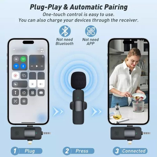 Micrófono Hd De Solapa Inalámbrico Para Celular 3 En 1 Negro