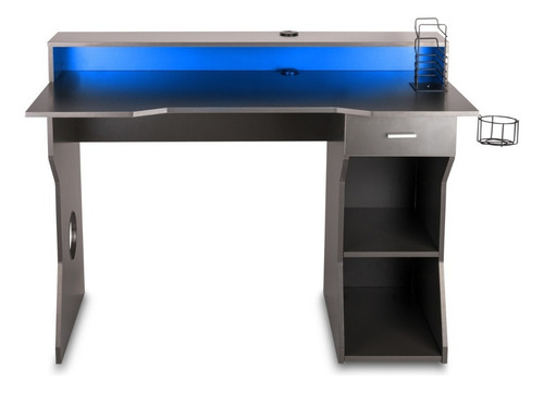 Escritorio Gamer Para Computadora Con Led Moderno Nenotech Color Marrón Oscuro