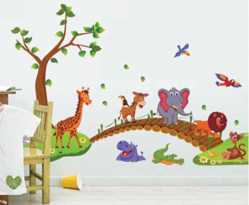 Adhesivo Decorativo Puente Con Animalitos Stickers Pared