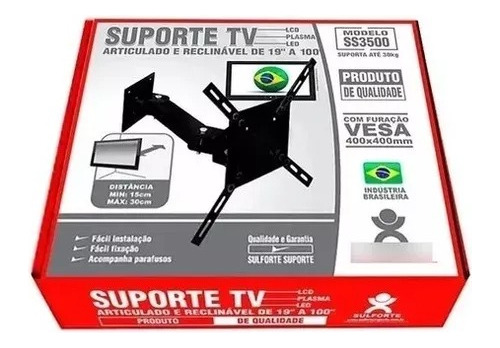 Suporte De Tv Articulado E Reclinável Até 30kg 19 A 100 Cor Preto