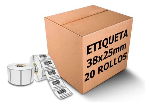 20 Rollos Etiqueta Térmica 38x25 (4x2.5cm) 1000 Pzs C/u Full Color Blanco Diseño Impreso No Aplica